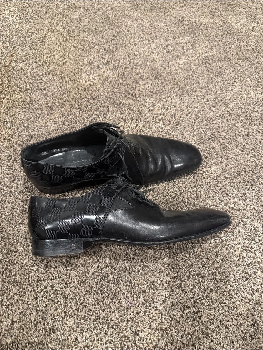 Louis Vuitton Black Checkered Leather Derby Shoes